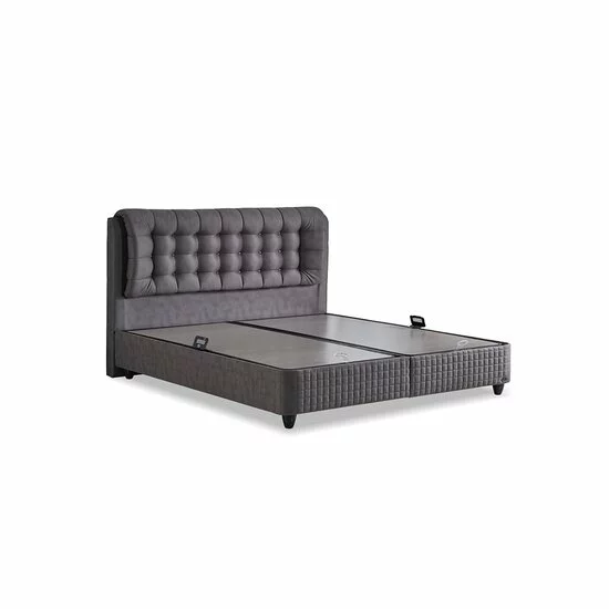 Pat tapițat Lateks 140x200 cm gri, cu ladă depozitare și somieră rabatabilă picture - 3