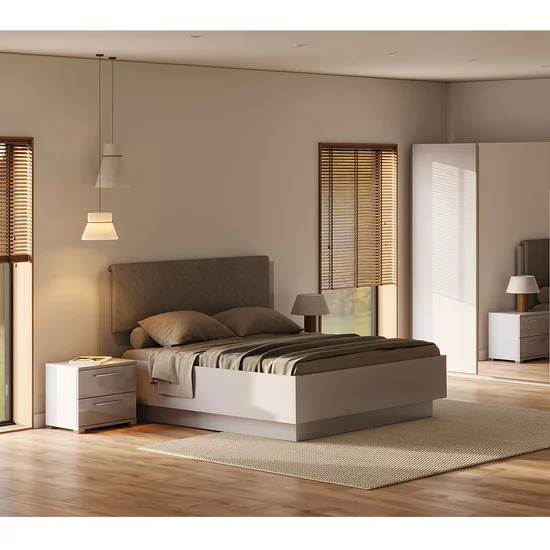 Pat Megy cu somieră, cadru solid și design modern, 160x200 cm, gri-alb picture - 3