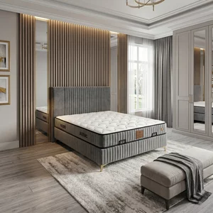 Pat Nova, gri - 140x200 cm, cu ladă depozitare, tapițat, confort premium