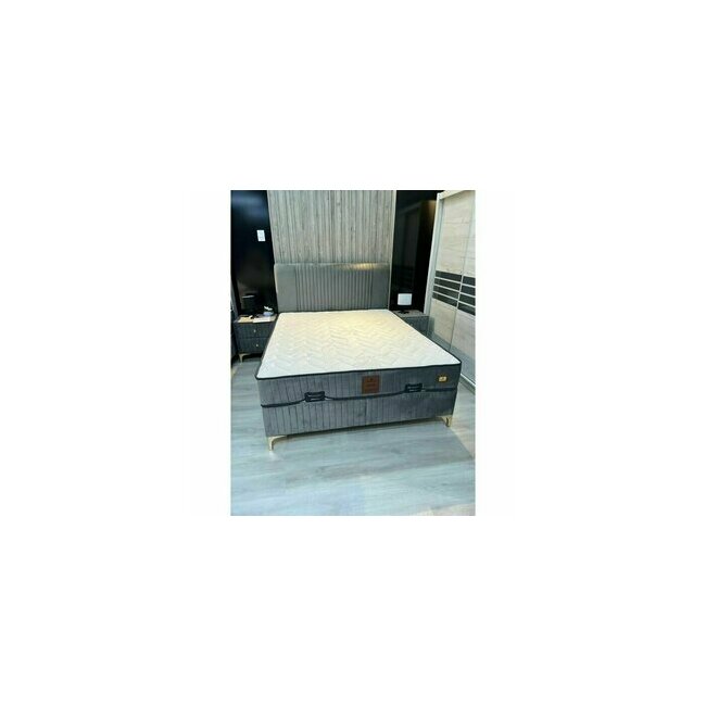 Pat Nova, gri - 160x200 cm, ladă depozitare rabatabilă, amortizoare integrate, design elegant, stofă catifelată premium