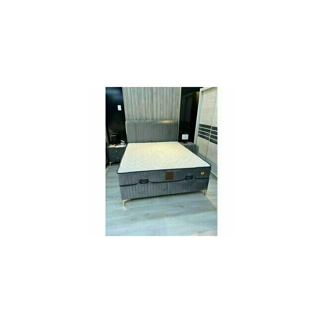 Pat Nova, gri - 180x200 cm, cu ladă depozitare, tapițat, confort premium