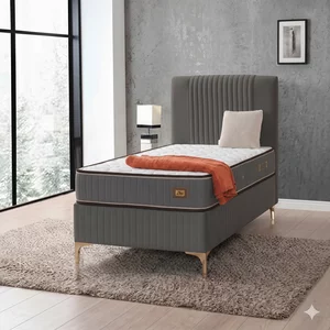 Pat + Saltea gratis Nova, gri - 100x200 cm, cu ladă depozitare, tapițat
