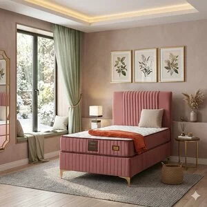 Pat + Saltea gratis Nova, roz - 100x200 cm, spațiu depozitare, tapițat