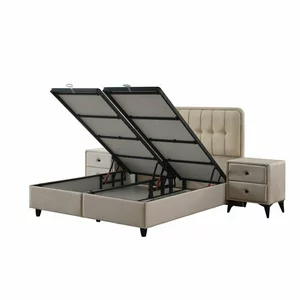 Pat Ortaca, bej - 160/200 cu somiera rabatabila, lada de depozitare si tesatura premium