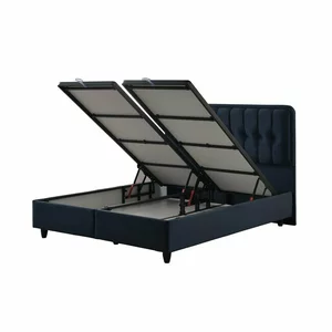 Pat Ortaca, dark blue - 160/200 cu somiera rabatabila, lada de depozitare si tesatura premium