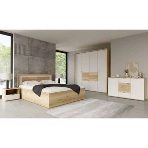 Pat Panama, cu tăblie înaltă și structură rezistentă, PAL melaminat, 160x200 cm, Stejar