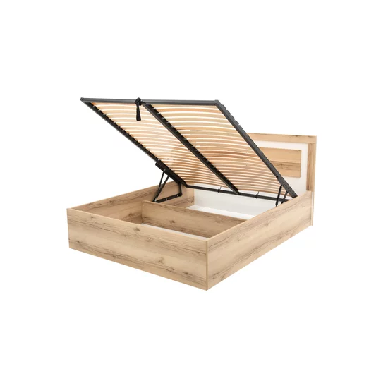 Pat Panama, cu tăblie înaltă și structură rezistentă, PAL melaminat, 160x200 cm, Stejar picture - 3