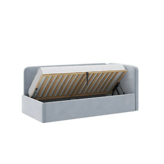 Pat pe colț Happy, cu somieră rabatabilă, spațiu de depozitare, tapițat, 90x200 cm picture - 3