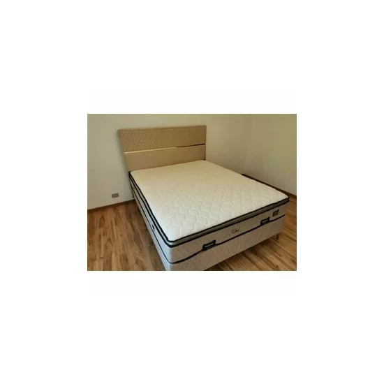 Pat Petek, crem - 180x200 cm, tăblie capitonată, spațiu depozitare integrat, tapițerie stofă premium picture - 3