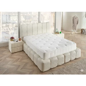 Pat + Saltea gratis Marshmallow , crem - 160/200  MK-2920  cu somiera rabatabila, lada de depozitare si tesatura premium