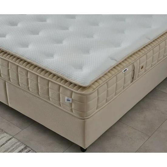 Pat + Saltea gratis Ortaca,  MK2111 BEIGE - 140/200 cu somiera rabatabila, lada de depozitare si tesatura premium picture - 3
