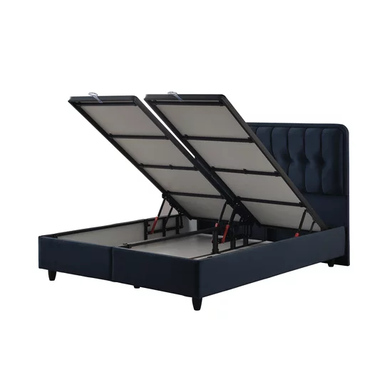 Pat + Saltea gratis Ortaca, dark blue MK 2112- 140/200 cu somiera rabatabila, lada de depozitare si tesatura premium picture - 5
