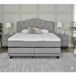 Pat + Saltea gratis Strong King, gri - 180/200 cm, cu somiera rabatabila si lada de depozitare