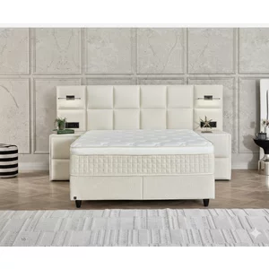 Pat + Saltea gratis Amora XL, crem - 160/200 cm, cu somiera rabatabila si lada de depozitare