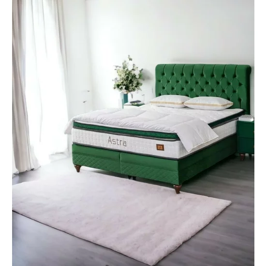 Pat + Saltea gratis Astra , capitonare din catifea premium, ladă de depozitare, confort superior, structură solidă, 160x200 cm, verde picture - 3