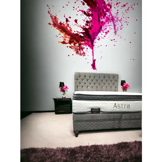 Pat + Saltea gratis Astra, gri - 140x200 cm, design modern, capitonare din catifea, ladă spațioasă de depozitare, structură solidă picture - 2