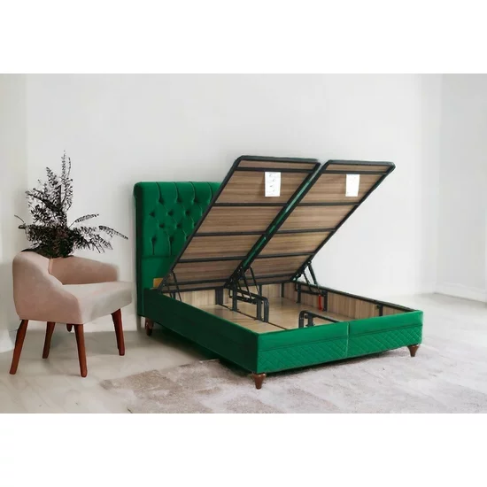Pat + Saltea gratis  Astra, verde - 140x200 cm, design modern, capitonare elegantă, ladă spațioasă de depozitare, structură rezistentă picture - 3