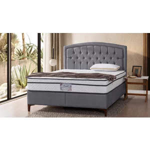 Pat + Saltea gratis Belek, gri deschis - 180x200 cm, design elegant, structură solidă, tapițerie premium, saltea ortopedică inclusă