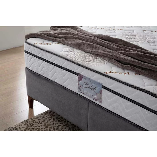 Pat + Saltea gratis Belek, gri deschis - 180x200 cm, design elegant, structură solidă, tapițerie premium, saltea ortopedică inclusă picture - 5