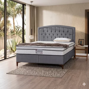 Pat + Saltea gratis Belek, gri deschis - 140x200 cm, structură solidă, saltea inclusă, design modern