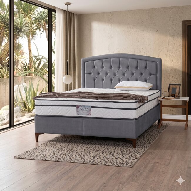 Pat + Saltea gratis Belek, gri deschis - 160x200 cm, saltea ortopedică, țesătură respirabilă, structură rezistentă