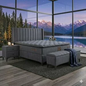 Pat + Saltea gratis Black Line, gri - 140x200 cm, micro-arcuri