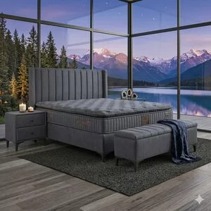 Pat + Saltea gratis Black Line, gri - 160x200 cm, micro-arcuri