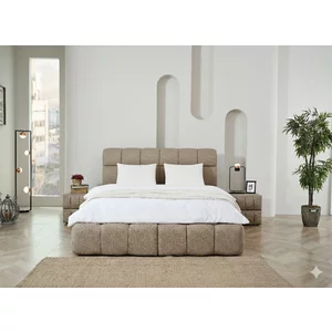 Pat + Saltea gratis Bubly, crem - 160/200cm, somiera rabatabila, lada de depozitare