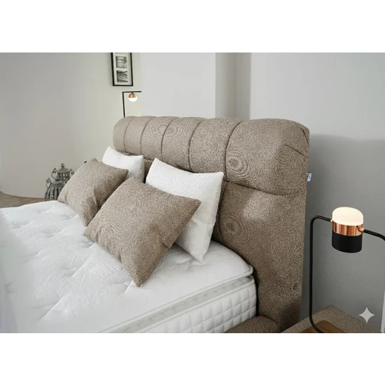 Pat + Saltea gratis Bubly, crem - 160/200cm, somiera rabatabila, lada de depozitare picture - 3