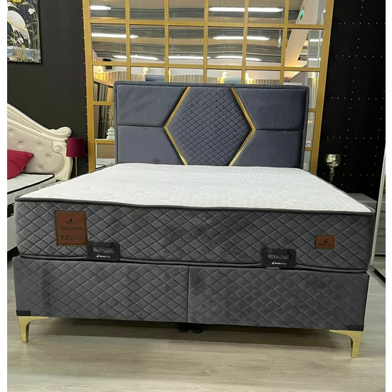 Pat + Saltea gratis Cargo , efect de răcire, material bivalent vară-iarnă, structură rezistentă, 160x200 cm, gri picture - 5