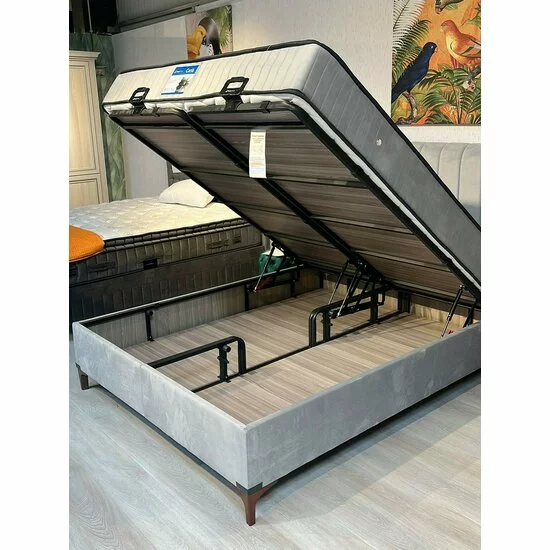 Pat + saltea gratis Carla, gri - 140x200 cm, capitonare moderna, spatiu depozitare, tesatura premium picture - 10