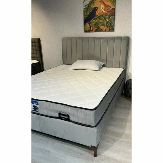 Pat + Saltea gratis Carla, gri - 180x200 cm, confort premium, capitonare modernă, structură solidă, țesătură respirabilă picture - 7