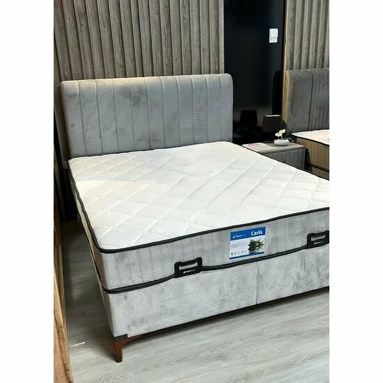 Pat + Saltea gratis Carla, gri - 180x200 cm, confort premium, capitonare modernă, structură solidă, țesătură respirabilă picture - 8