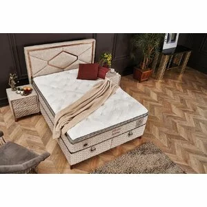 Pat + Saltea gratis, Imunix, bej - 140x200 cm, somieră rabatabilă și ladă depozitare