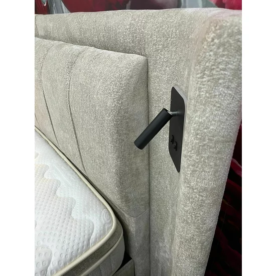 Pat + Saltea Gratis Julie Cu LED și Lada Depozitare, Stofă Symphony Pearl, 160x200 cm, Bej picture - 10