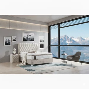 Pat + Saltea Gratis Lexus, ladă depozitare, topper integrat, structură metal + lemn + PAL, tapițerie stofă premium, 180x200 cm, Bej