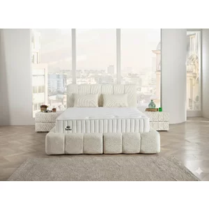 Pat + Saltea gratis Marlow, crem - 160/200 cu somiera rabatabila, lada de depozitare si tesatura premium