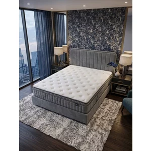 Pat + Saltea gratis, Marmaris gri - 160x200 cm, somieră rabatabilă și ladă depozitare