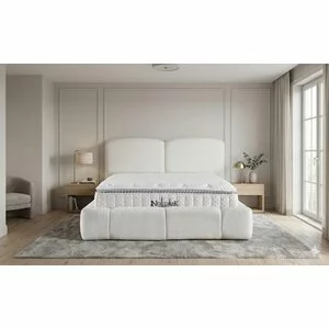 Pat + Saltea gratis New York, alb - 180/200 cm, cu somiera rabatabila si lada de depozitare