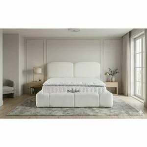 Pat + Saltea gratis New York, alb - 160/200 cm, cu somiera rabatabila si lada de depozitare