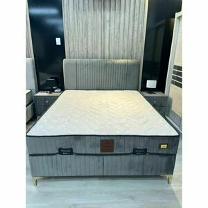 Pat + Saltea gratis Nova, crem - 180x200 cm,  lada depozitare, tesatura premium Gri
