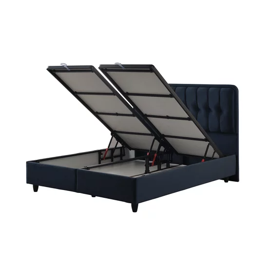 Pat + Saltea gratis Ortax, dark blue - 160/200 cu somiera rabatabila, lada de depozitare si tesatura premium picture - 3