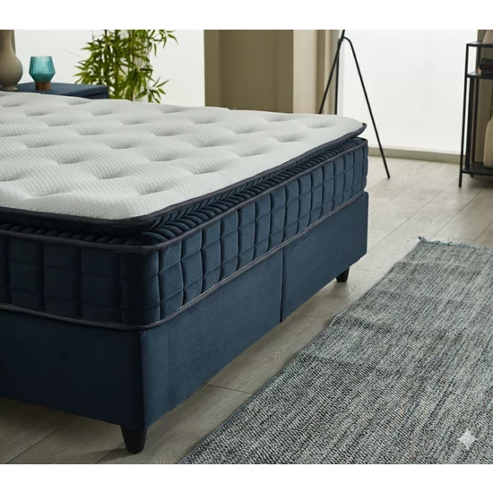 Pat + Saltea gratis Ortax, dark blue - 160/200 cu somiera rabatabila, lada de depozitare si tesatura premium picture - 4