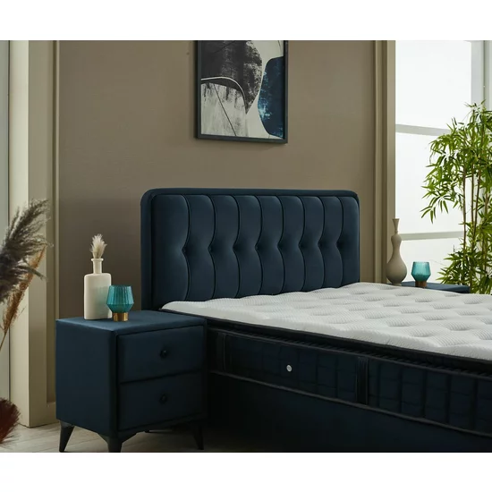 Pat + Saltea gratis Ortax, dark blue - 160/200 cu somiera rabatabila, lada de depozitare si tesatura premium picture - 6