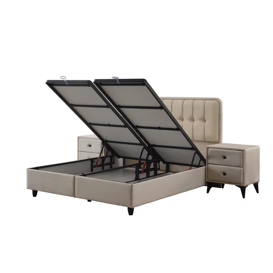 Pat + Saltea gratis Ortax, crem - 160/200 cu somiera rabatabila, lada de depozitare si tesatura premium picture - 2