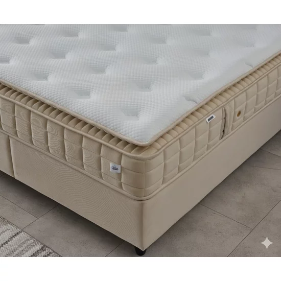 Pat + Saltea gratis Ortax, crem - 160/200 cu somiera rabatabila, lada de depozitare si tesatura premium picture - 3