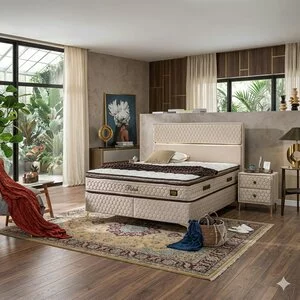 Pat + Saltea Gratis Petek, crem - 160x200 cm, catifea premium