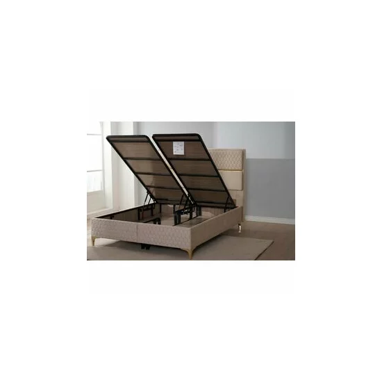 Pat + Saltea Gratis Petek, crem - 140x200 cm, catifea premium picture - 3