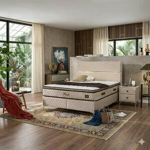 Pat + Saltea Gratis Petek, crem - 180x200 cm, catifea premium