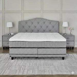 Pat + Saltea gratis S-King, gri - 160/200 cm, cu somiera rabatabila si lada de depozitare